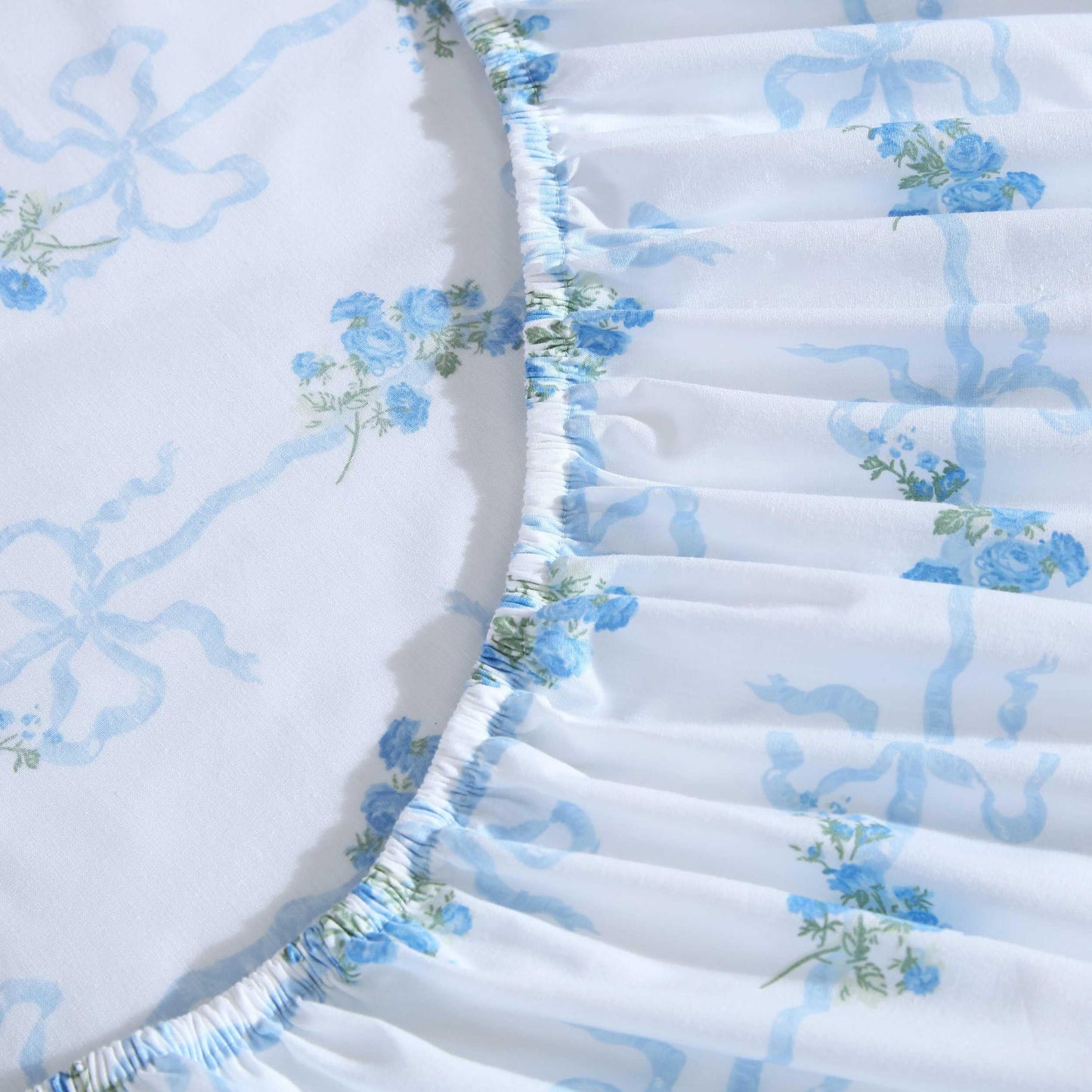 Laura Ashley – Twin Size Sheet Set, Crisp & Lightweight Cotton Percale Bedding with Fitted Sheet and Pillowcase, Floral Room Decor, Deep Pocket, College Dorm Room Essentials (Floral Ribbon Blue)