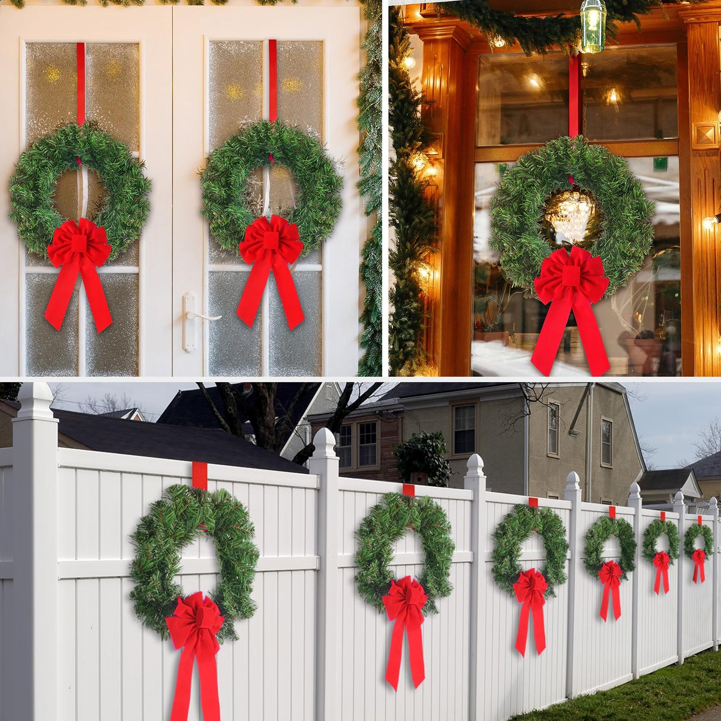 Janinka 6 Pcs Christmas Wreath for Windows 11.8 Inch Christmas Window Decorations Cabinet Wreaths with Red Bow Greenery Artificial Hanging Garlands for Fireplaces Window Home (Pine)