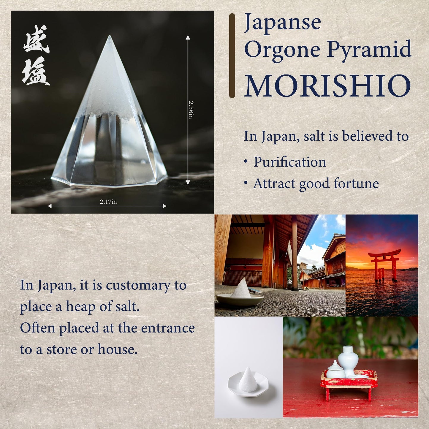 MORISHIO Japanese Orgone Pyramid, Salt purification zen lucky ornaments (Brilliant)