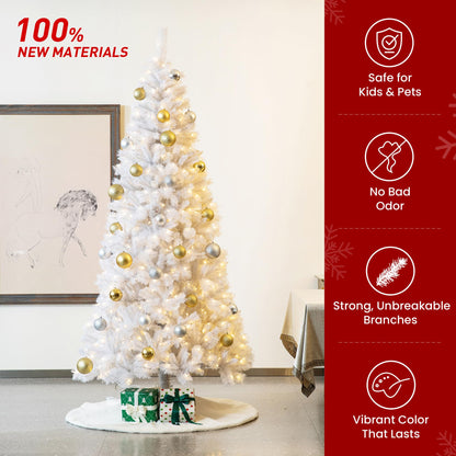 Glitzhome 10ft Pre-Lit Slim Artificial Christmas Tree, Aspen Frostfall Pine Hinged Holiday Xmas Tree with Foldable Metal Stand, 800 Warm White Lights, Ideal for Home, Office, Party Decoration