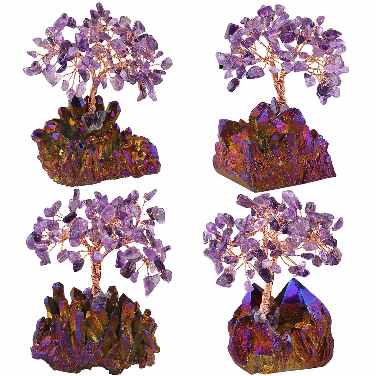 mookaitedecor Bundle - 2 Items: Amethyst Crystal Tree with Quartz Cluster Purple Titanium Crystals Base & Titanium Coated Natural Rock Crystal Cluster for Home Decor
