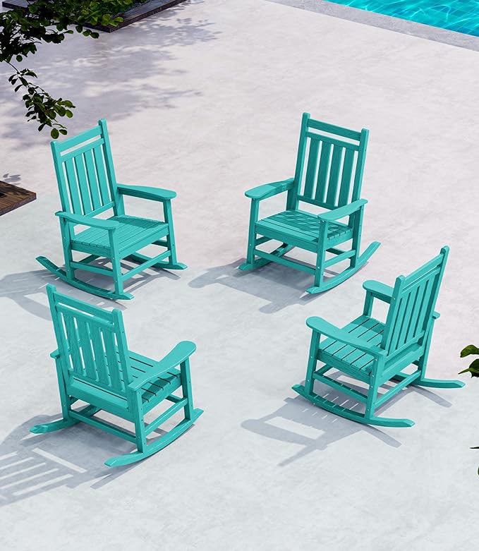 SERWALL Oversized Outdoor Rocking Chair Set of 4, HDPE Rocker for Adults, Patio Rocking Chairs for Porch, Aruba