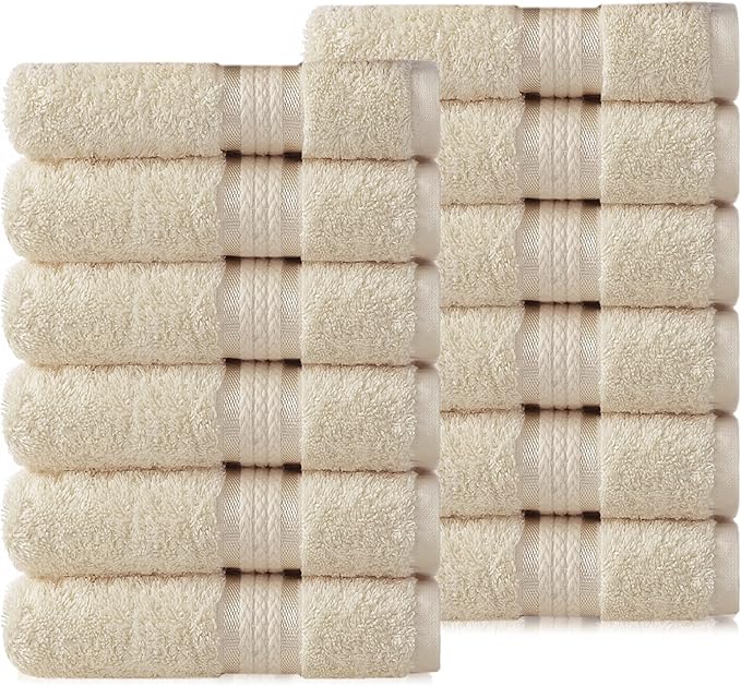 Cotton Craft Ultra Soft 12 Pack Wash Cloths 12x12 Ivory Weighs 2 Ounces Each