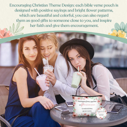 Abbylike 40 Pcs Christian Gift for Women Include 20 Bible Verse Makeup Bags 20 Christian Compact Mirrors Inspirational Religious Scripture Gift for Mom Sister Birthday Christmas(Spanish Style)
