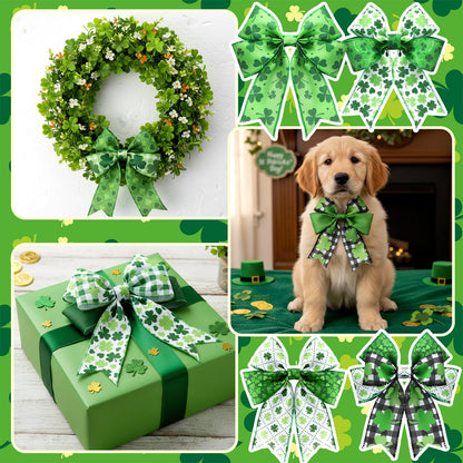 Chunful 12 Rolls St Patrick's Day Wired Edge Ribbon for Wreaths 2 Inch x 60 Yards St Patrick's Day Shamrock Print Grosgrain Ribbon for Gift Wrapping Hair Bow Sewing Wreath Party Supplies 12 Styles