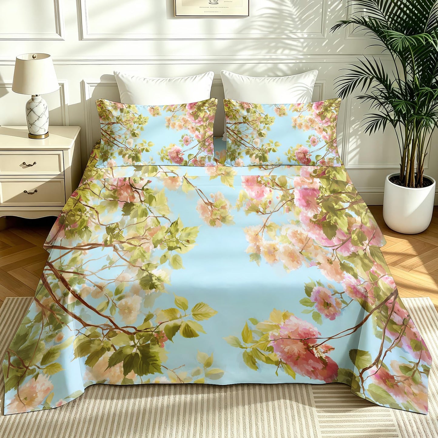 Spring Flower Bedding Set 4 Pcs Blue Sky Floral Full Sheets