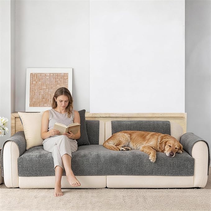 Premium Chenille Sofa Cushion Covers，Upgraded Anti-Slip Sectional Couch
