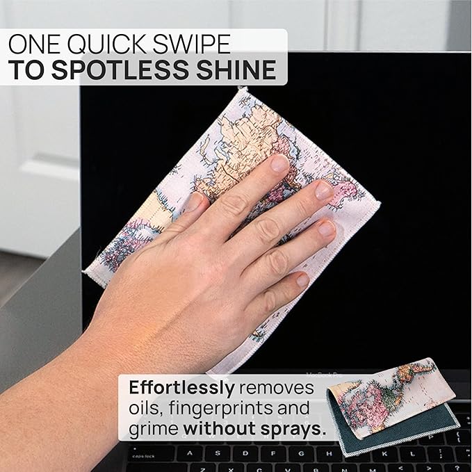Quick Cloth Microfiber Glasses Cleaning Cloths – 5x7, World Map, 2 Pack