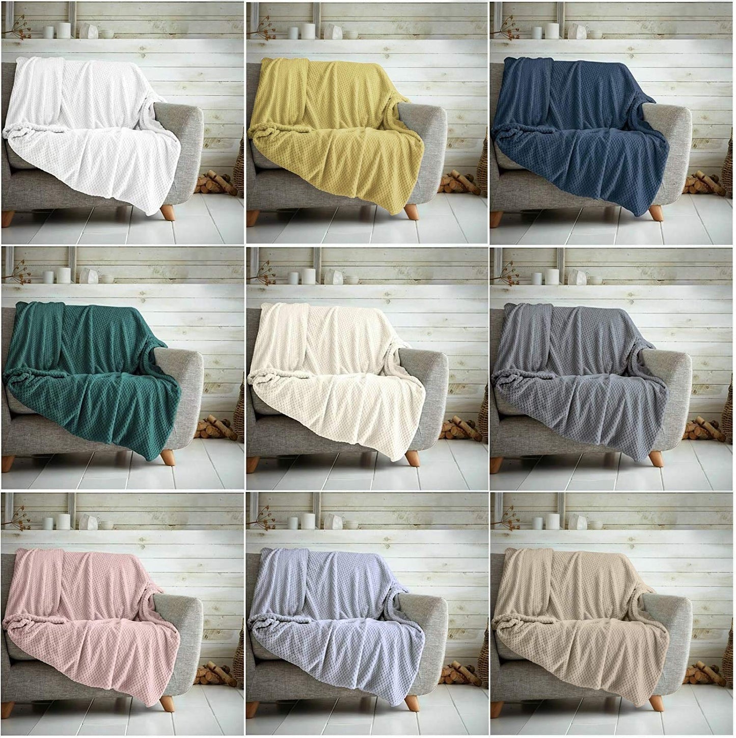 Waffle Honeycomb Throw Blanket Soft Warm Throw Over Sofa Bed Travel Bedspread (Grey Silver, King - 200 x 240cm)