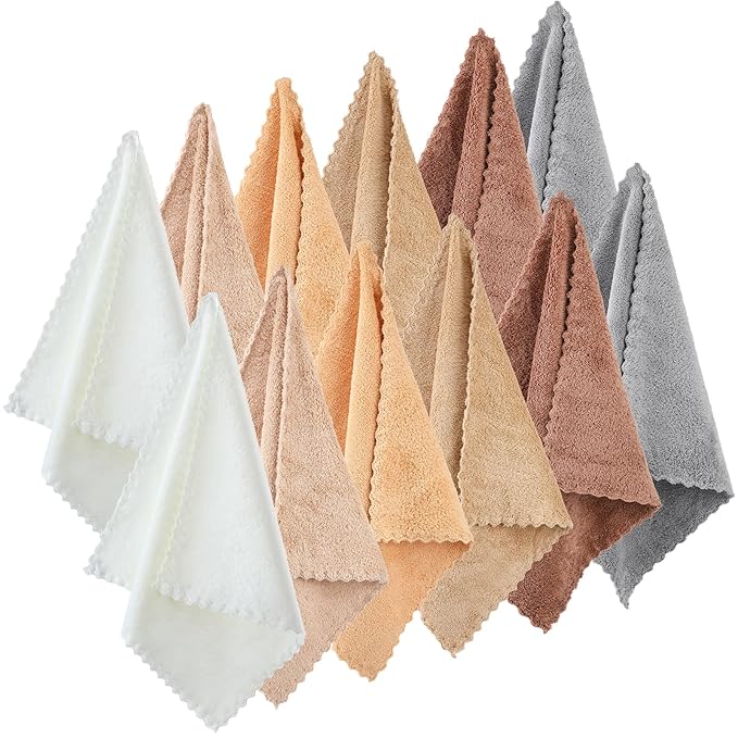 Syhood 12 Pieces Face Wash Cloth 12 x 12 in Makeup Remover Cloths Towel Coral
