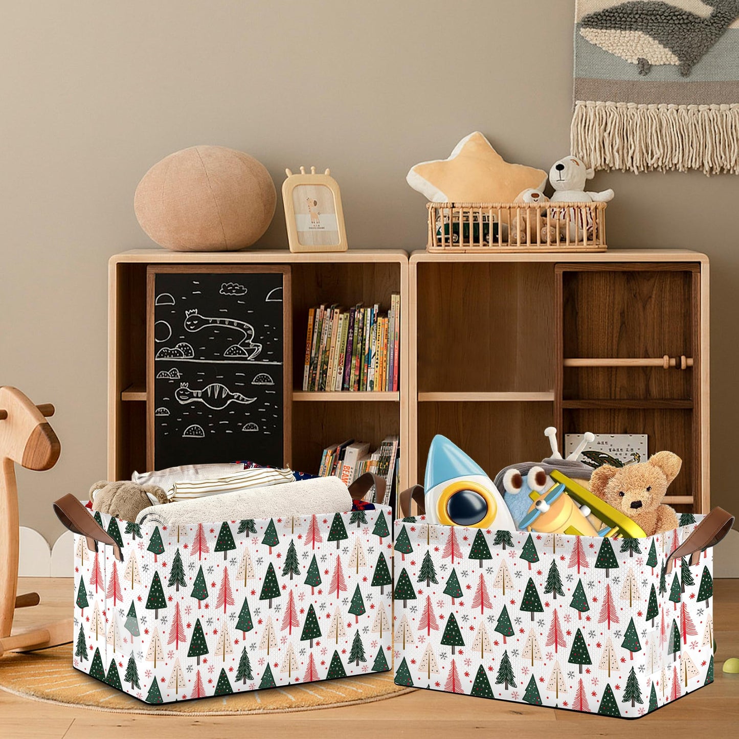Masarua Christmas Tree Collapsible Storage Box,Winter Organizer Bin with Handles for Room Decoration,Bins Book Basket Box 17x11.5x10Inch
