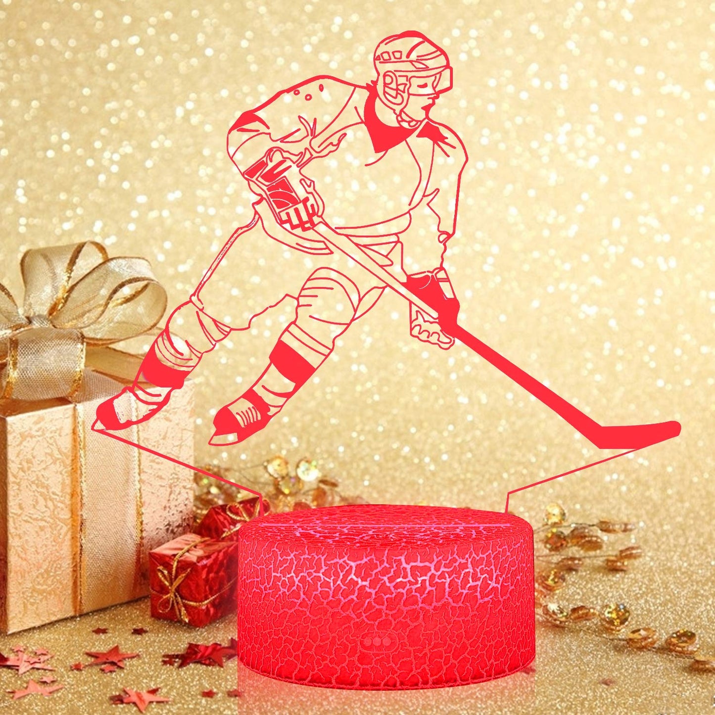 AZALCO Teenager Chrismas Gifts Xmas Gift 3D Illusion Hockey Night Light Lamp 16 Color Changing Smart Touch&Remote Control Birthday Gift for Boys and Girls Hockey Lover