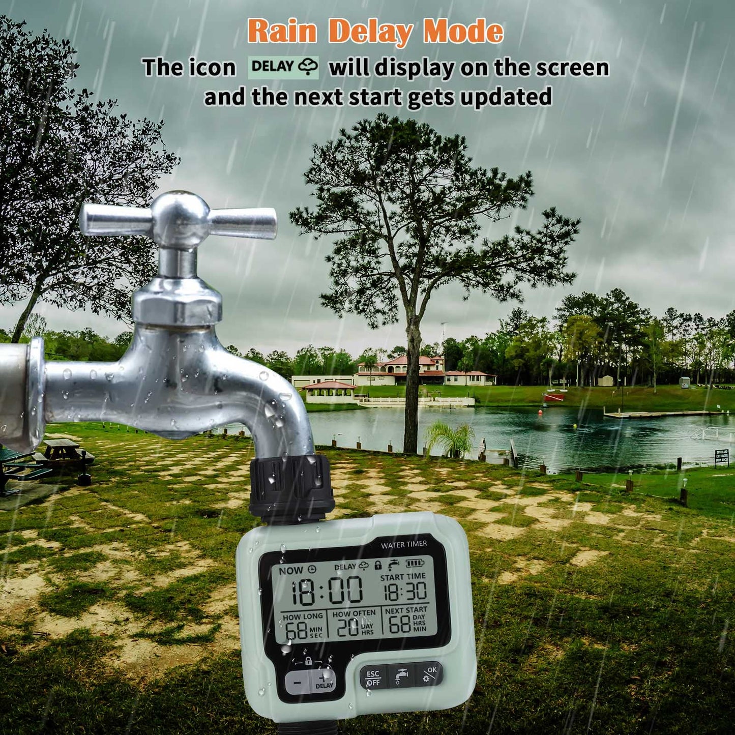 Johgee Water Timer, Watering Computer, Control Irrigation System for Garden Lawn, Automatic Irrigation, Rain Delay, Manual Control and Child Lock