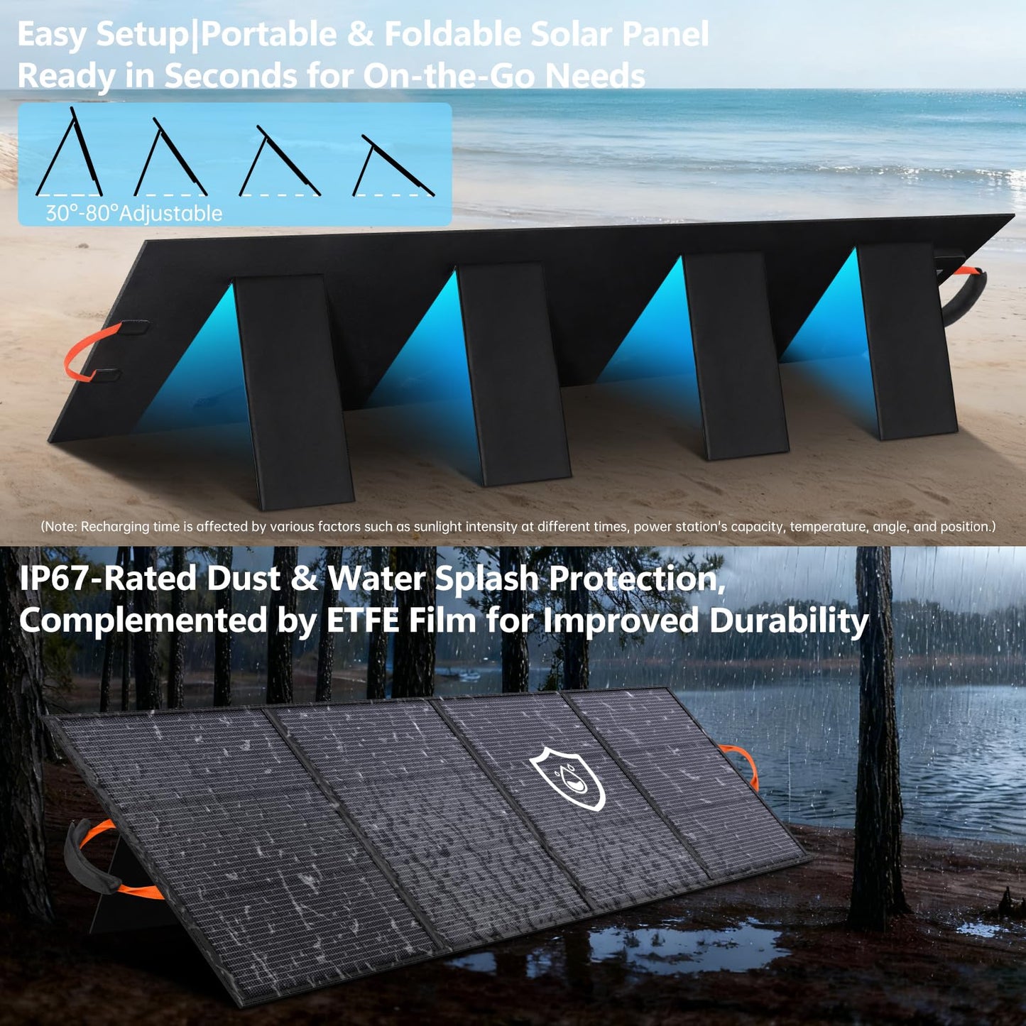 TPDEFZQ 220W Portable Solar Panel 20V 25% High Efficiency N-Type Solar Cell, with 4 Adjustable Kickstand, IP68 Waterproof,Foldable Solar Panel for Camping RV Off Grid Backup
