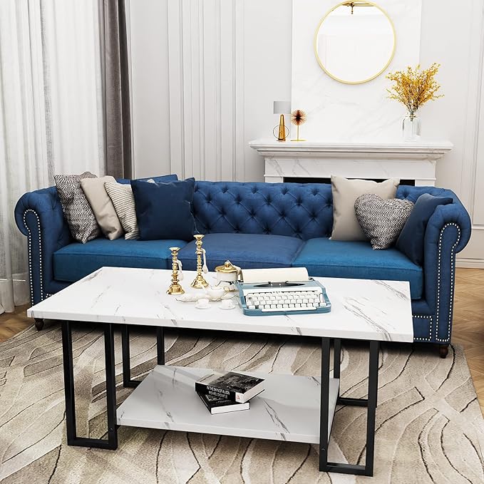 AWQM Marble Coffee Table, Faux Marble Top Rectangular Coffee Table