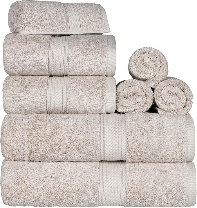 SUPERIOR Egyptian Cotton Pile 8 Piece Towel Set, Includes 2 Bath, 2 Hand