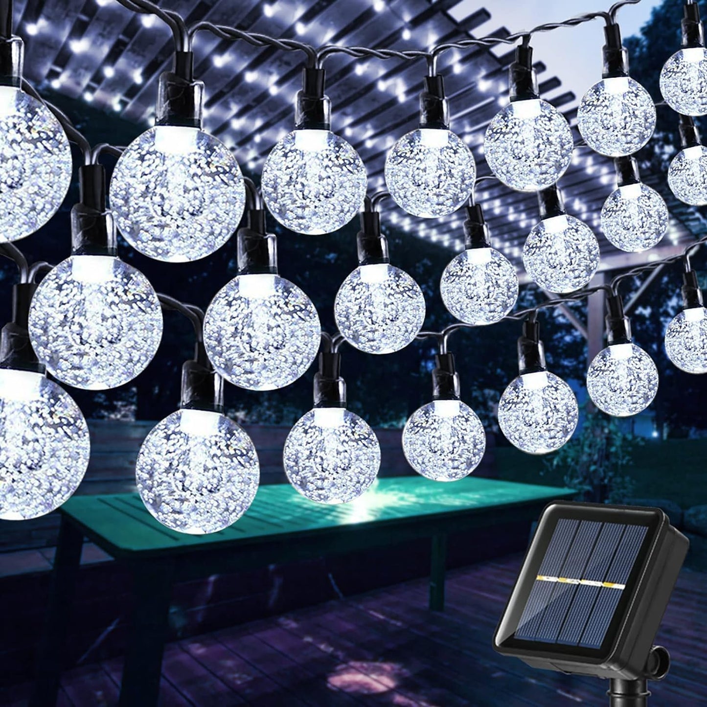 Toodour Solar String Lights Outdoor, 56ft 100 LED Globe String Light with 8 Mode, Waterproof Crystall Ball Lights Solar Patio Lights for Garden, Lawn, Patio, Gazebo, Yard, Outdoor Decor - Cool White