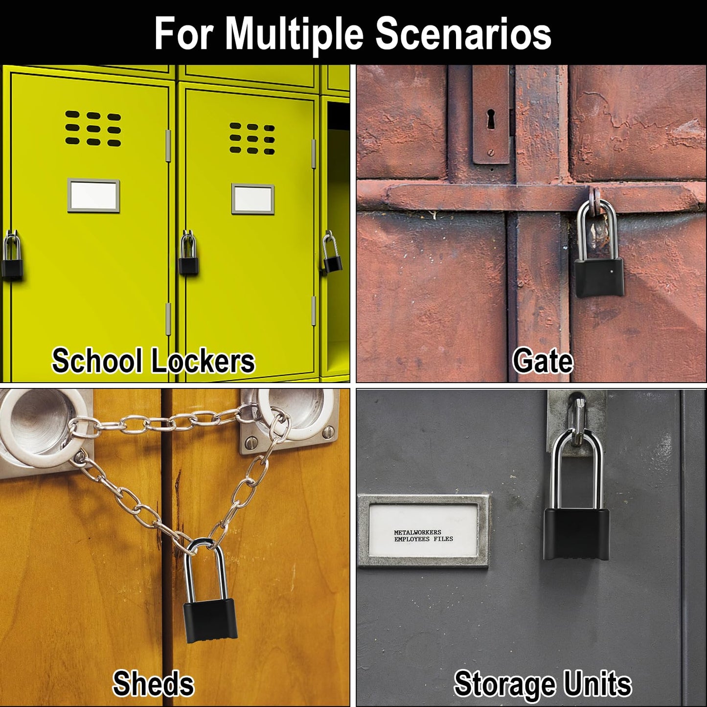 2pcs Combination Lock, 4-Digit Heavy Duty Combo Lock, Combination Padlock Outdoor Waterproof Gate Locks for Outdoor Fence, Locker, Sheds, Gym, Gate Hasps (2pcs, Long Shackle)