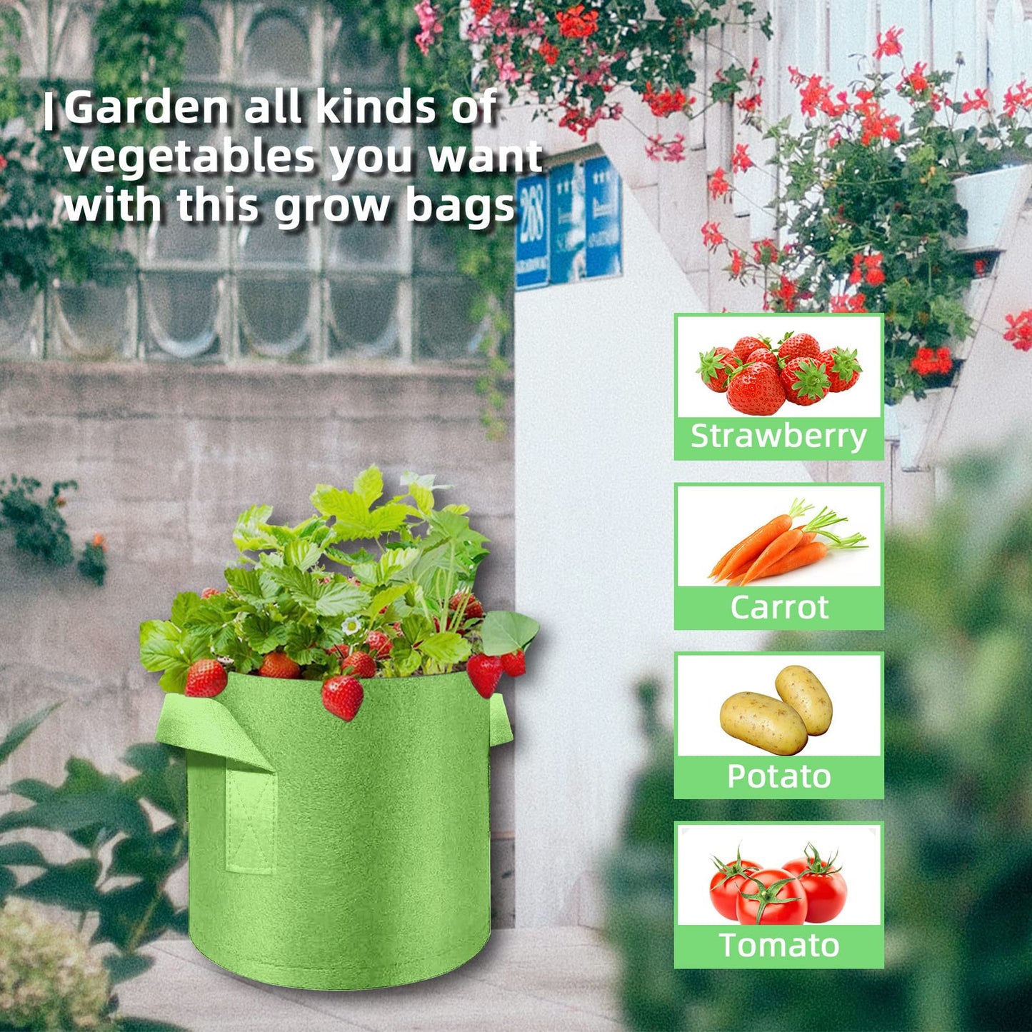 Ohiyoo 10 Gallon Garden Grow Bags, 30 Pack 10 Gal Planter Bags Fabric Pot, Nonwoven Grow Pots Heavy Duty Aeration Fabric Pots with Handles, Garden Fabric Planters for Vegetables Flowers (Green)