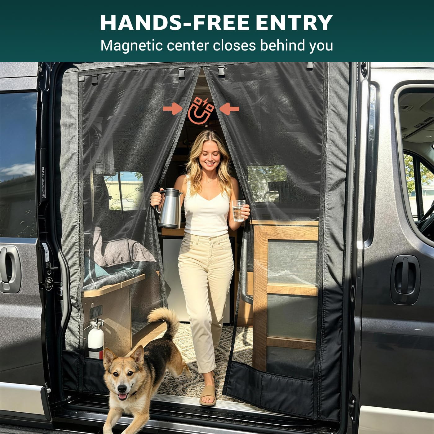VANNCAMP Magnetic Bug Screen for Ford Transit High Roof Van 2015-2026,Sliding Door Bug Mesh Screen, Weighted Bottom Seam for Wind Resistance, Hands Free, Center Magnetic Closure