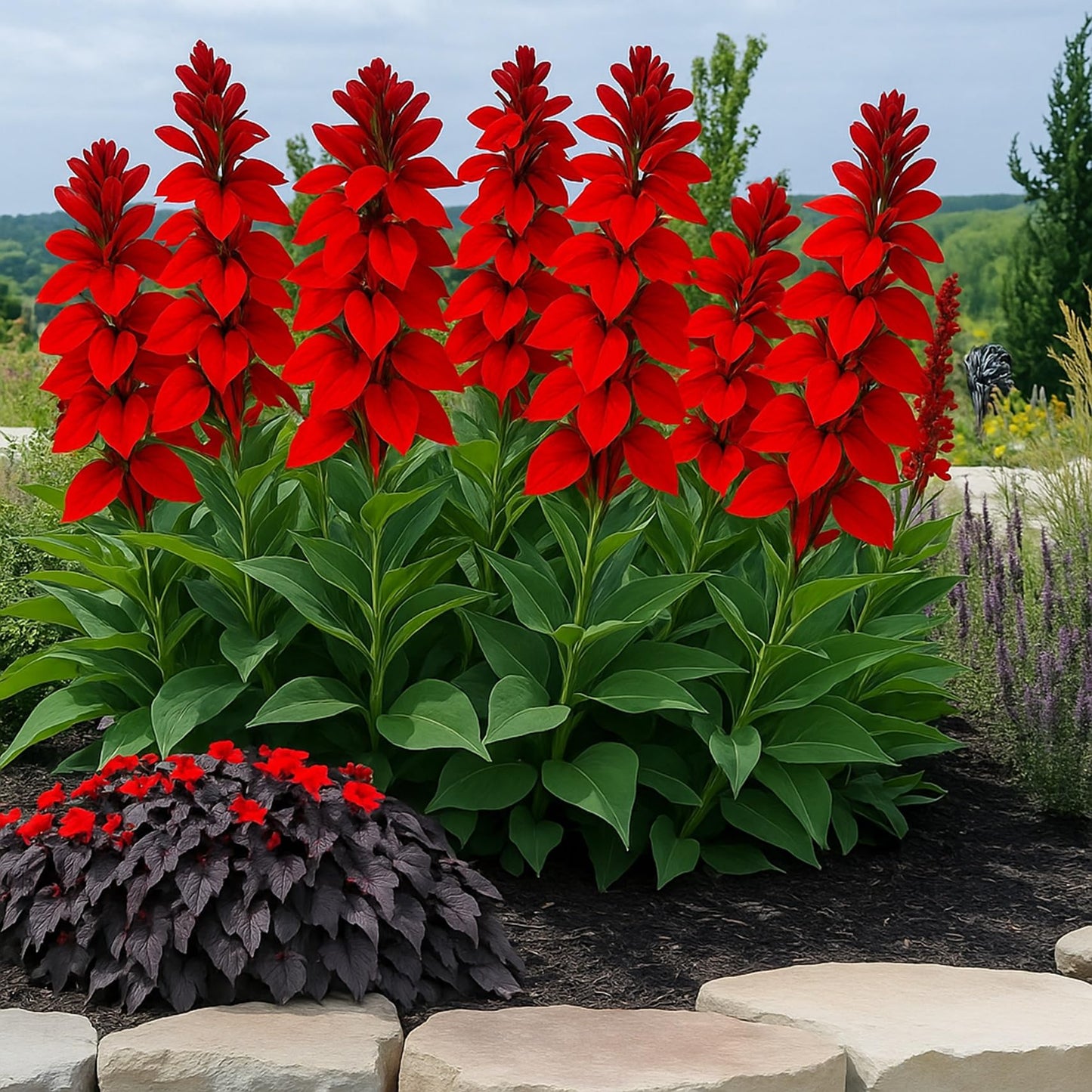 Red Cardinal FlowerRootstock for Planting - Lobelia cardinalis - Stunning Red Blooms, Attracts Hummingbirds (1 Plant)