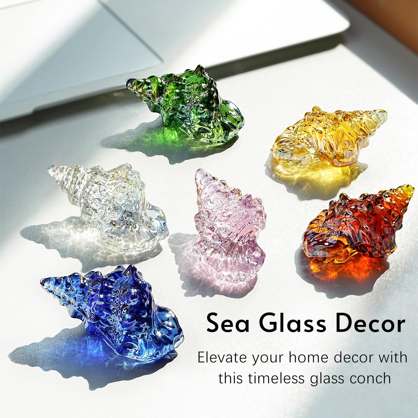 H&D HYALINE & DORA Set of 6 Blown Glass Conch Figurine Miniature Sea Animals Collectible Figurine Tiny Crystal Conch Statues for Tables, Desks Home Decor