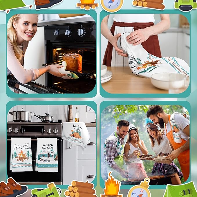 Boyiee Set of 6 Camping Kitchen Towels White Absorbent Dishcloth Bonfire Tent