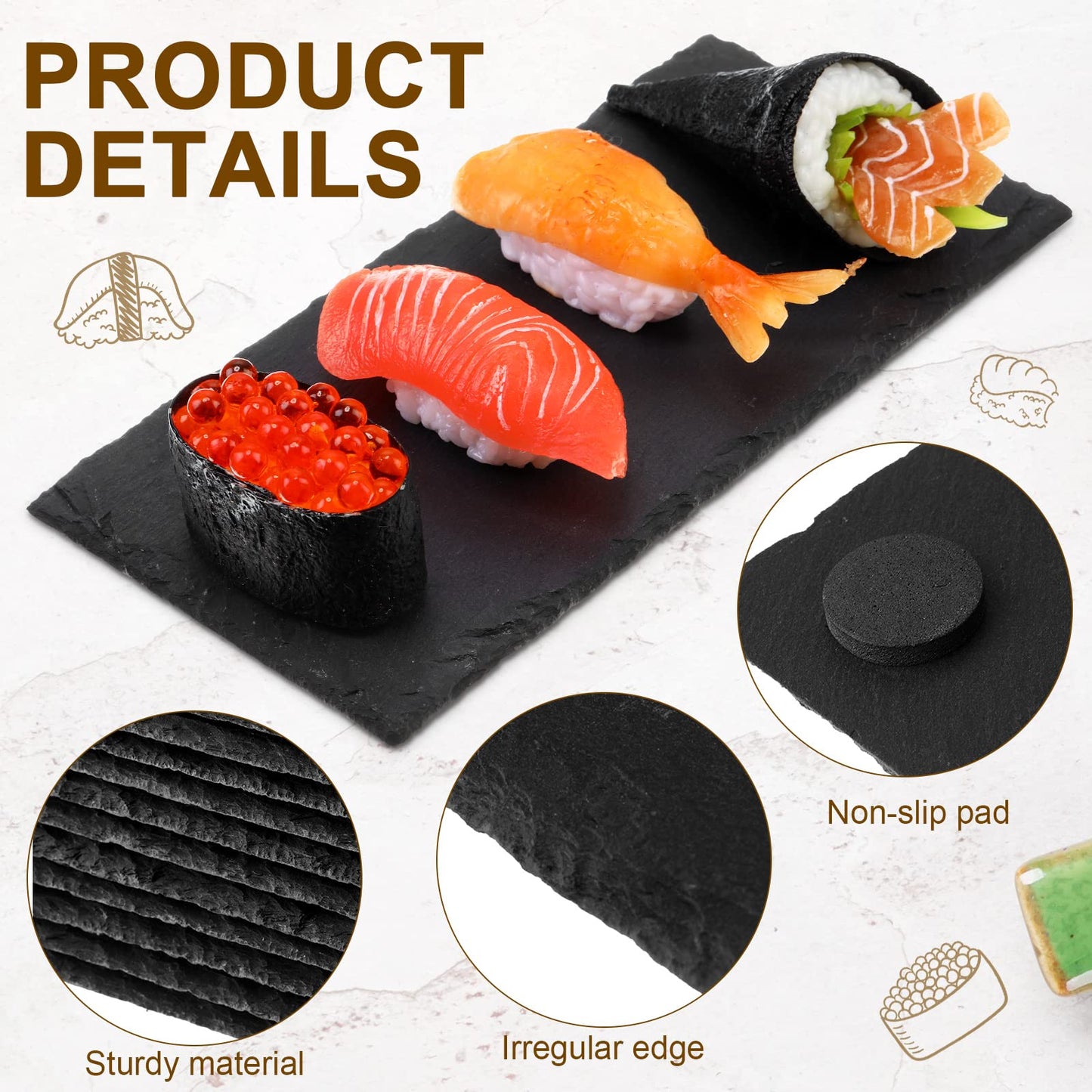 Hoolerry 15 Pcs 8 x 4 Inch Slate Charcuterie Boards Bulk, Mini Slate Cheese Board Black Sushi Platters Individual Stone Serving Tray Plates for Food, Appetizers, Cheese, Meat, Party