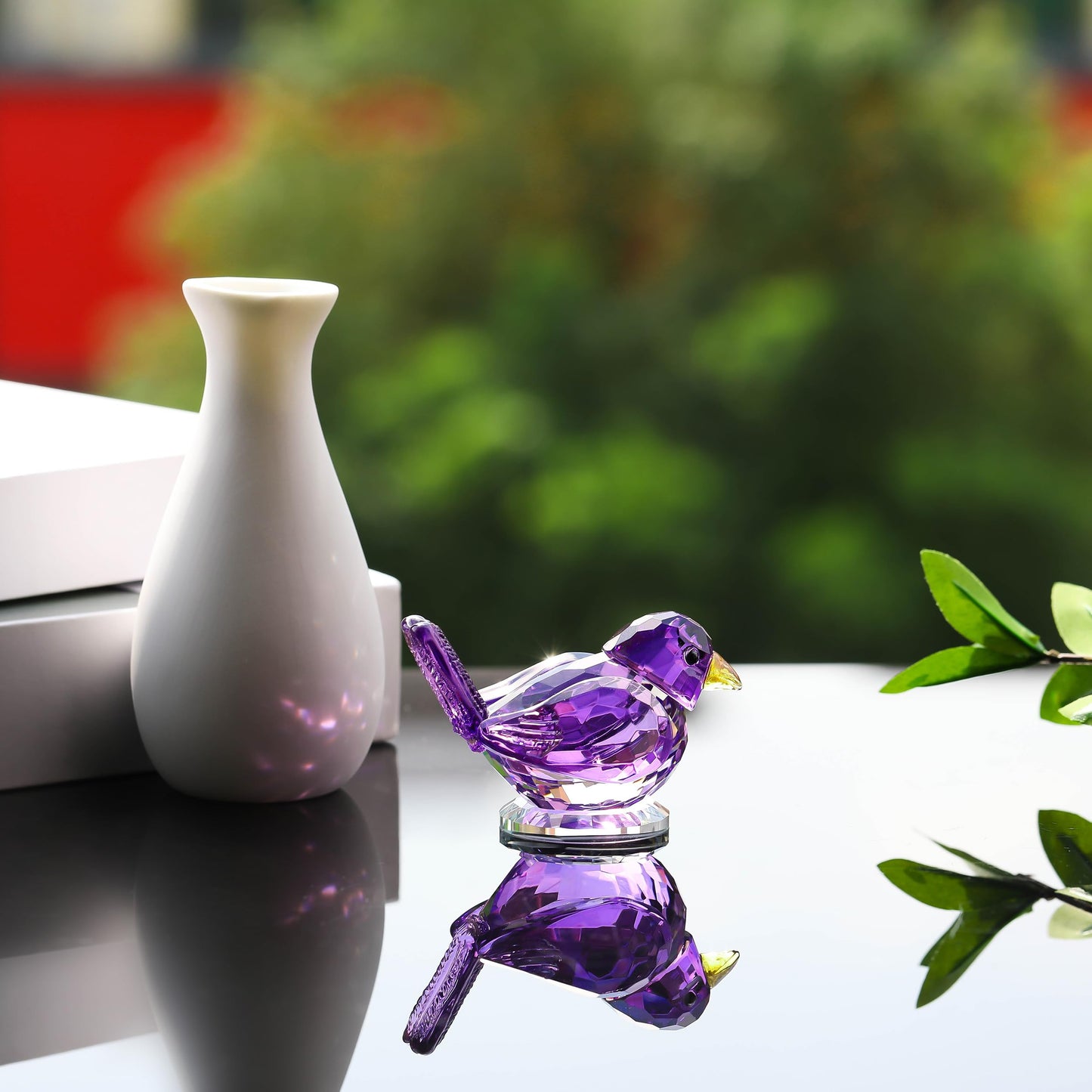 Qianwei Purple Crystal Bird Figurine Collectible - Handmade Glass Animals Figurines Crystal Office Desk Table Home Decor Paperweight