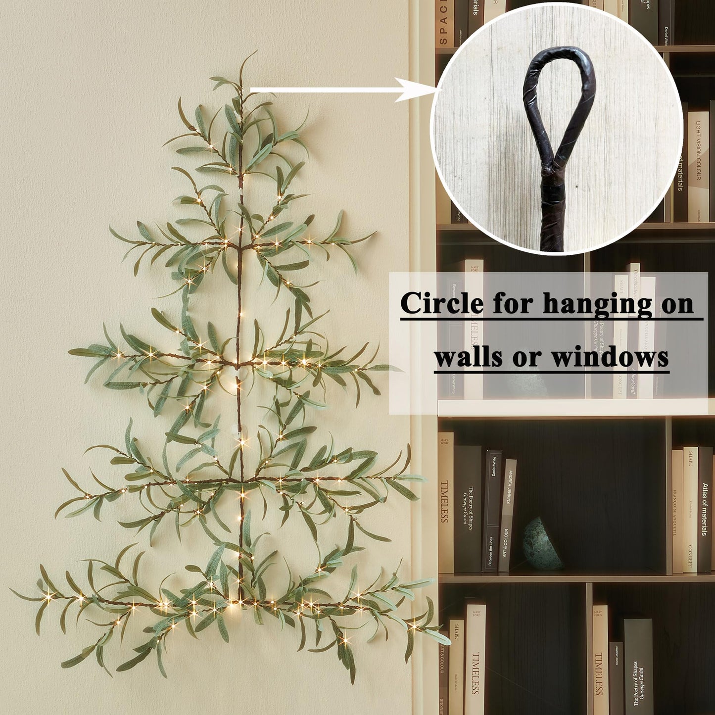 Hairui Lighted Wall Hanging Olive Tree with Timer 3.5FT 140 Warm White LED Fairy Lights, Vine Garland with Lights for Home Room Fireplace Wall Window Christmas Decoration Inside Outside
