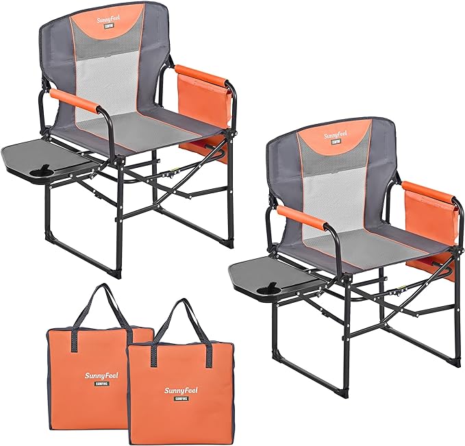 SUNNYFEEL Camping Directors Chair, Heavy Duty,Oversized Portable Folding Chair with Side Table, Pocket for Beach, Fishing,Trip,Picnic,Lawn,Concert Outdoor Foldable Camp Chairs