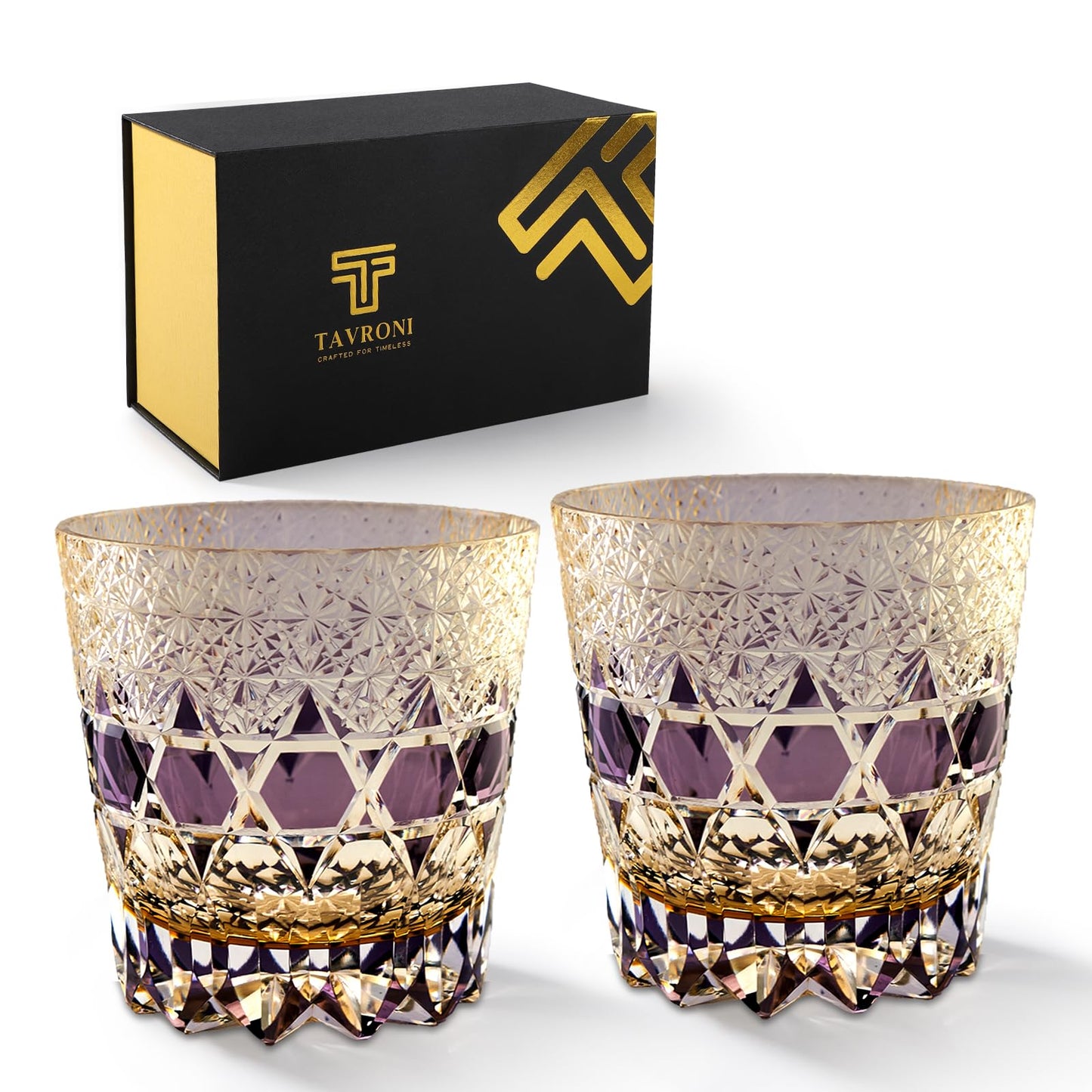 TAVRONI Handmade Japanese Crystal Glass 11 oz – Edo Style Old Fashioned Whiskey Glass Tumbler for Bourbon, Scotch, Cocktails – Luxury Barware Gift for Men, Dad – Home Bar, Anniversary, Groomsmen Gift