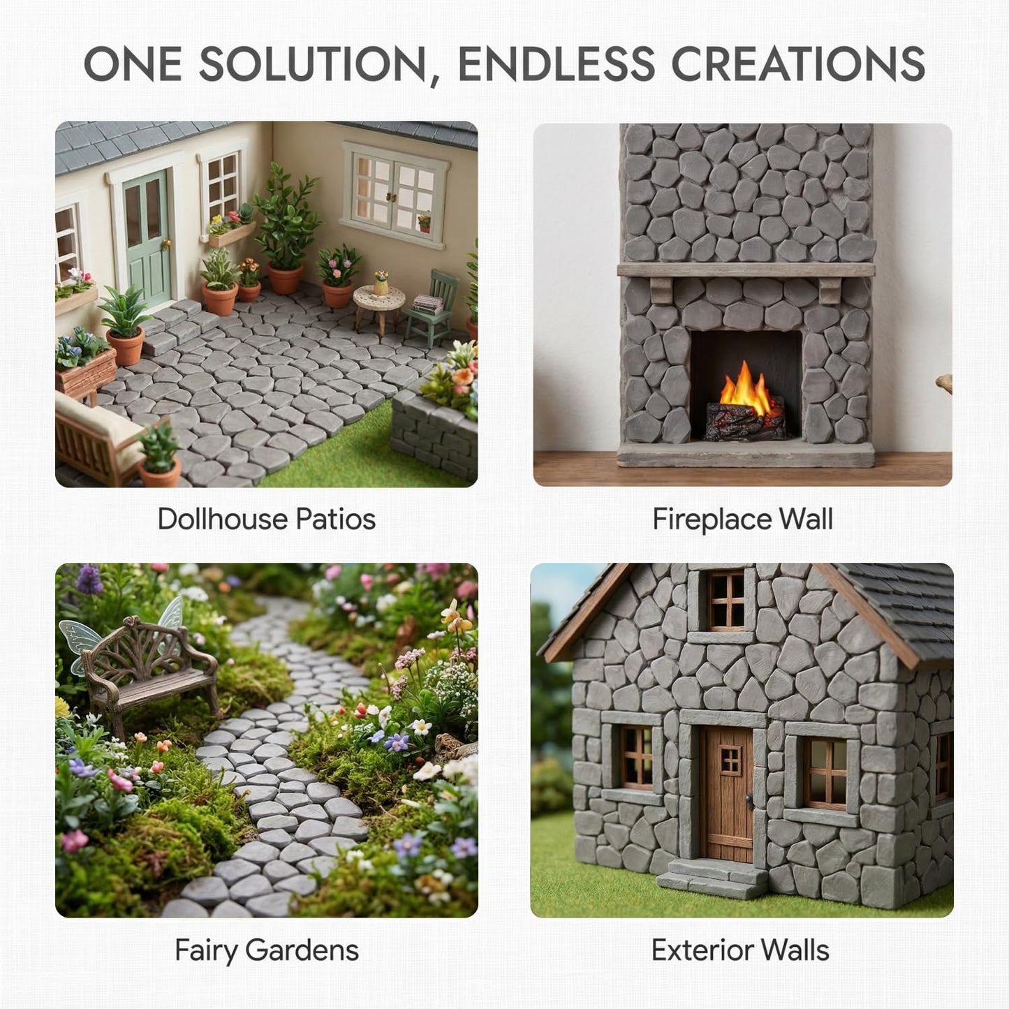 Mini Bricks, 300 pcs, 1:12 Scale Stone-Style Pavers for Dollhouse Walls & Patios, REDUCIO!
