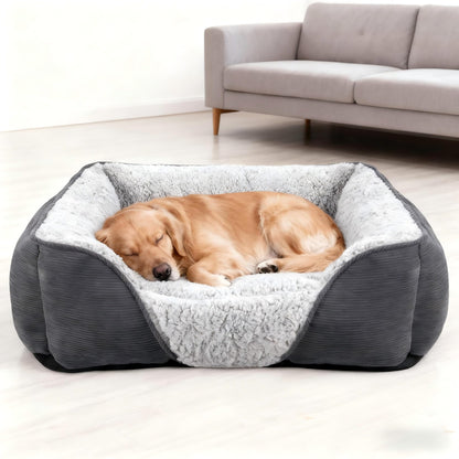 JOEJOY Extra Large Dog Sofa Bed, Waterproof Lamb Fleece PP Cotton XL Dog Bed With Nonskid Bottom, Washable Grey Dog Bed For Large Labrador, German Shepherd, 89x64x23cm