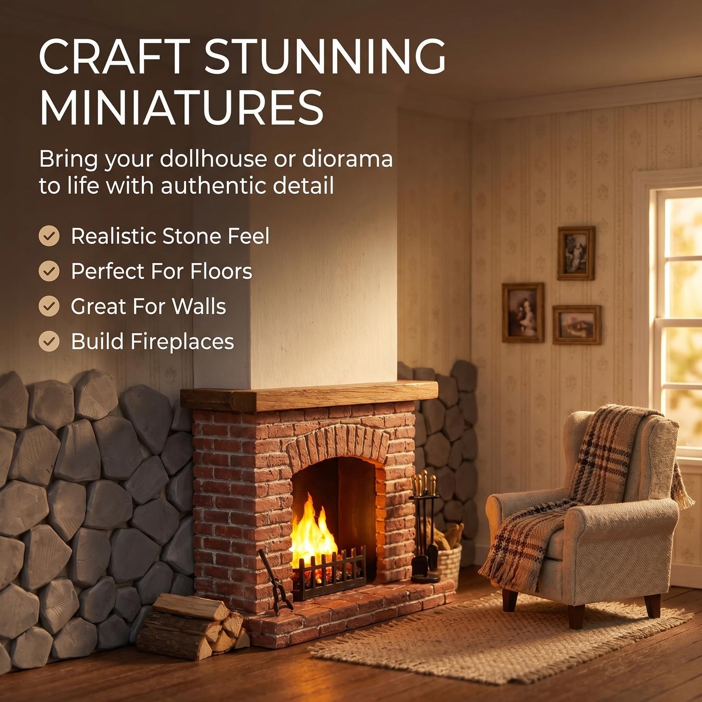 Mini Bricks, 300 pcs, 1:12 Scale Stone-Style Pavers for Dollhouse Walls & Patios, REDUCIO!