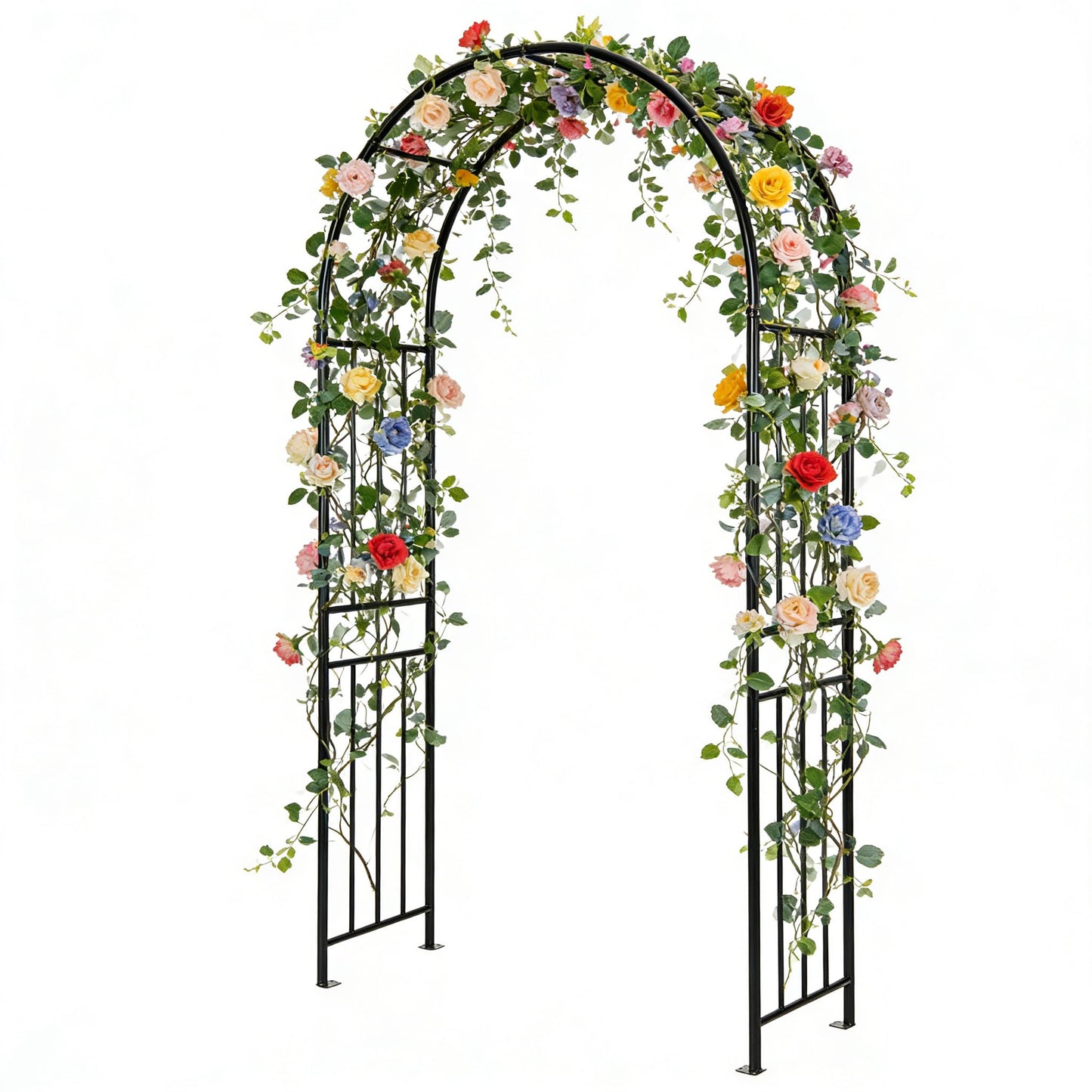 COSTWAY 7.2Ft Garden Arch Arbor Trellis for Climbing Plants, Metal Arch Frame Steel Arbor with 8 Stakes, Outdoor Archway for Wedding Bridal Party Lawn Decoration, Easy Assembly, Black (1)