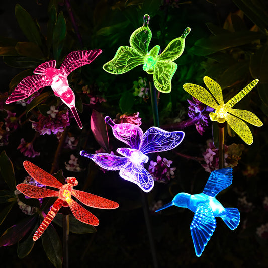 SOLPEX Solar Garden Lights, 6 Pack Solar Butterfly Lights Yard Decorations, Multi-Color Changing LED Solar Light Stakes, Solar Yard Lights for Garden, Patio & Lawn, Solar Bird Lights