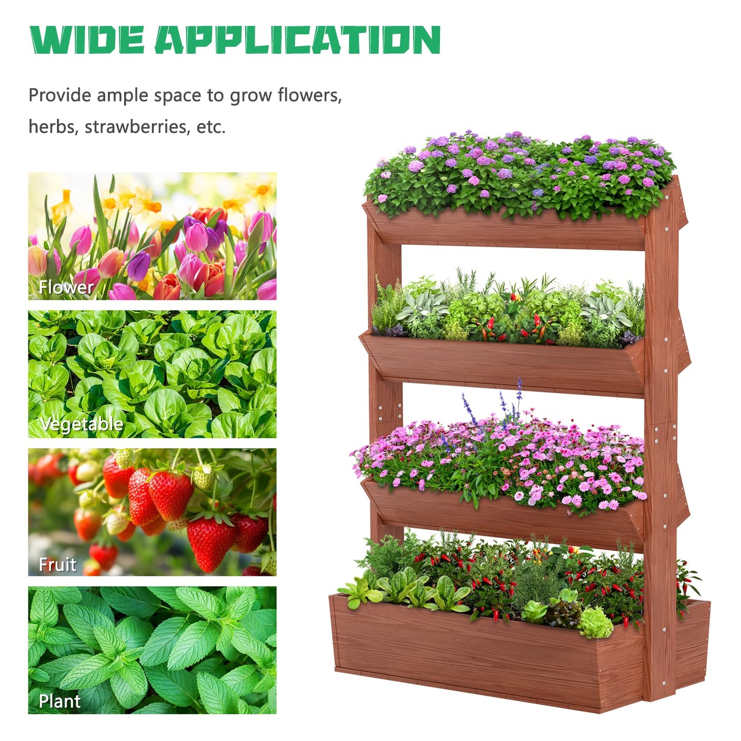 DoCred Vertical Wooden Raised Garden Bed, 4 Tier Garden Planters Freestanding Wood Plant Stand Flower Rack Wooden Planter Box for Plants Herbs Flowers Vegetables Outdoor Indoor Gardening