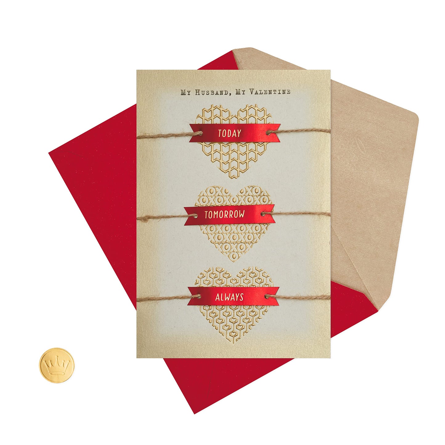 Hallmark Valentine's Day Card for Husband (Three Gold Hearts) (0699VFE7622)