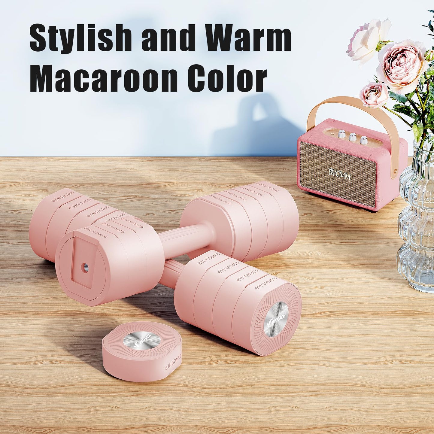 MERACH Dumbbell Set of 2, Adjustable Weight, Anti-slip Handle, Macaron Colors, Each 2.2/4.4/6.6/8.8 lbs, 4 in 1 Hand Weights for Women at Home