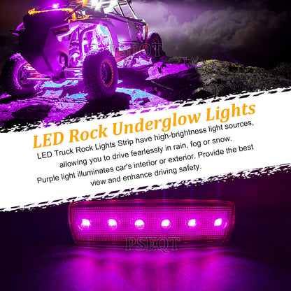 PSEQT 10Pcs LED Rock Strip Lights Car Exterior Underglow Wheel Fender Well Lighting Kits Waterproof for Golf Cart Wrangler Offroad Truck RV UTV ATV Snowmobile (Purple)