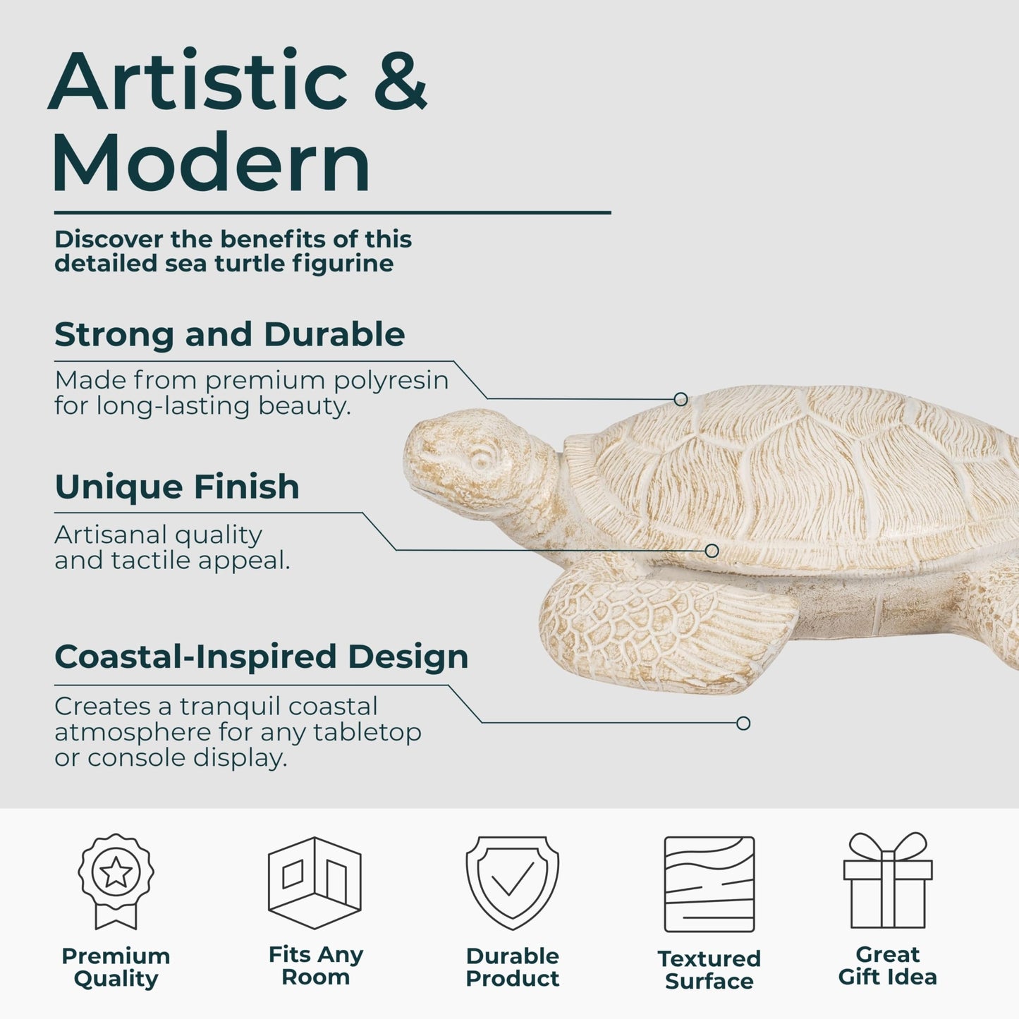 Sagebrook Home 10" Sea Turtle Figurine, Elegant Ivory Polyresin Décor