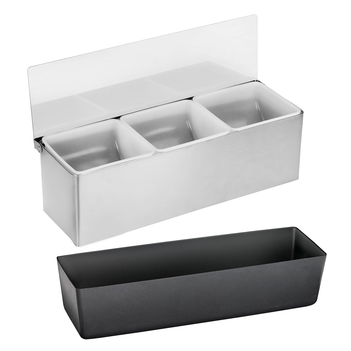 New Star Foodservice Multi-Compartment Restaurant-Grade Condiment Dispensers with 3 Compartments, Silver, Stainless Steel