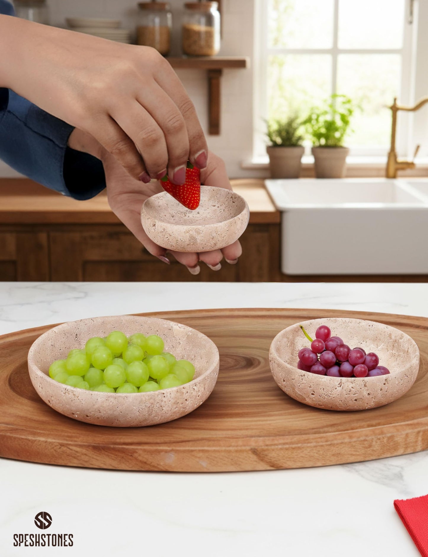 SPESHSTONES Marble Dipping Bowls Set of 3 Handmade Travertine Mini Dip Bowl for Soy Sauce, Condiment & Pinch Serving – Small Stone Side Dishes for Prep & Entertaining