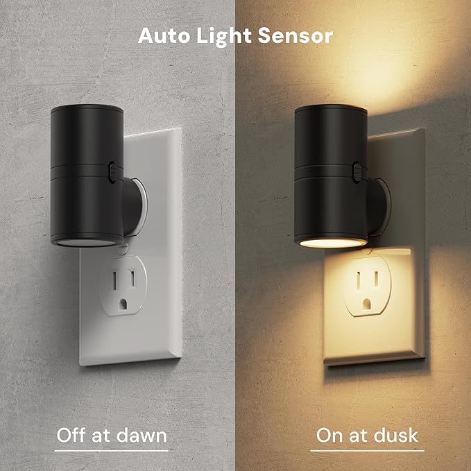 L LOHAS LED Night Light, Night Lights Plug into Wall, Light Sensor, 2 Level Brightness, Soft White 3000K, Mini Rotating Nightlight Plug in Wall for Adult Kids Hallway Bedroom Bathroom Stairway, 2 Pack