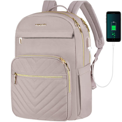 VANKEAN 15.6 Inch Laptop Backpack for Women Work Laptop Bag Fashion with USB Port, Waterproof Purse Backpacks Teacher Nurse Stylish Travel Bags Casual Daypacks for College, Business, Pink