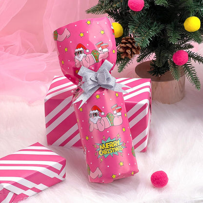 EWES Funny Christmas Wrapping Paper Pink Set Rolls Santa Claus For Kids Cute Reversible Cartoon Thick Gift Wrap Sheets Unique Heavy Duty Fun Total 28.5sq.ft