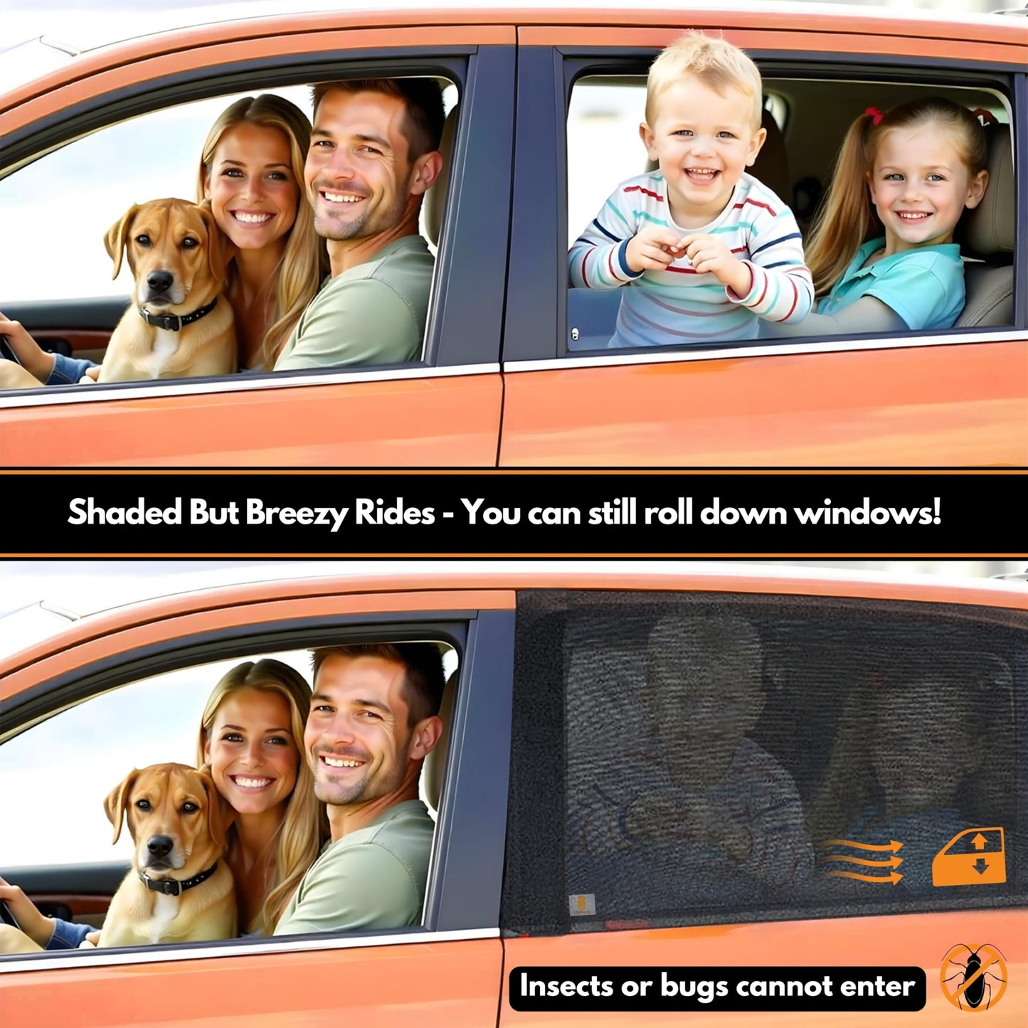 JELLYBABABABY Car Window Shades for Baby | Cooling UV Protector for Kids & Pets | 2-Pack Fits Almost Every Car | Sun Shade for Baby | Rear Side Window Tint | Stretchable & Breathable