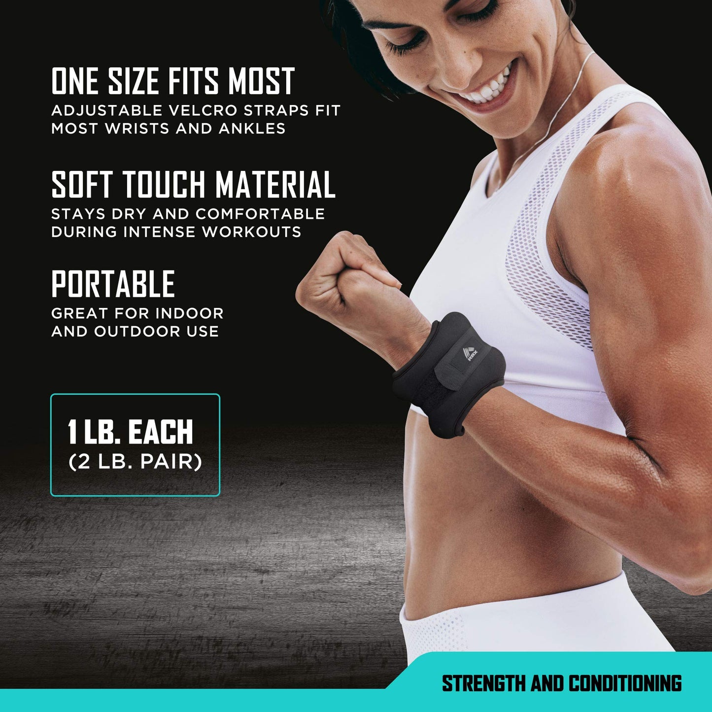 RBX 1LB Ankle & Wrist Weights for Women and Men - Velcro Straps Made for Jogging, Walking, Resistance Training, and Physical Therapy (Set of 2) - Soft Touch Material