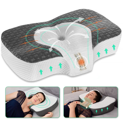 Elviros Cervical Memory Foam Neck Pillow for Side Sleeping, Orthopedic Pillows for Back and Stomach Sleepers, Adjustable Ergonomic Bed Pillow Pain Relief (Dark Grey)